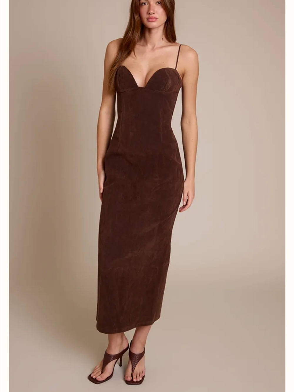 Chocolate Faux Suede Bodycon Maxi Dress CHCOLATE